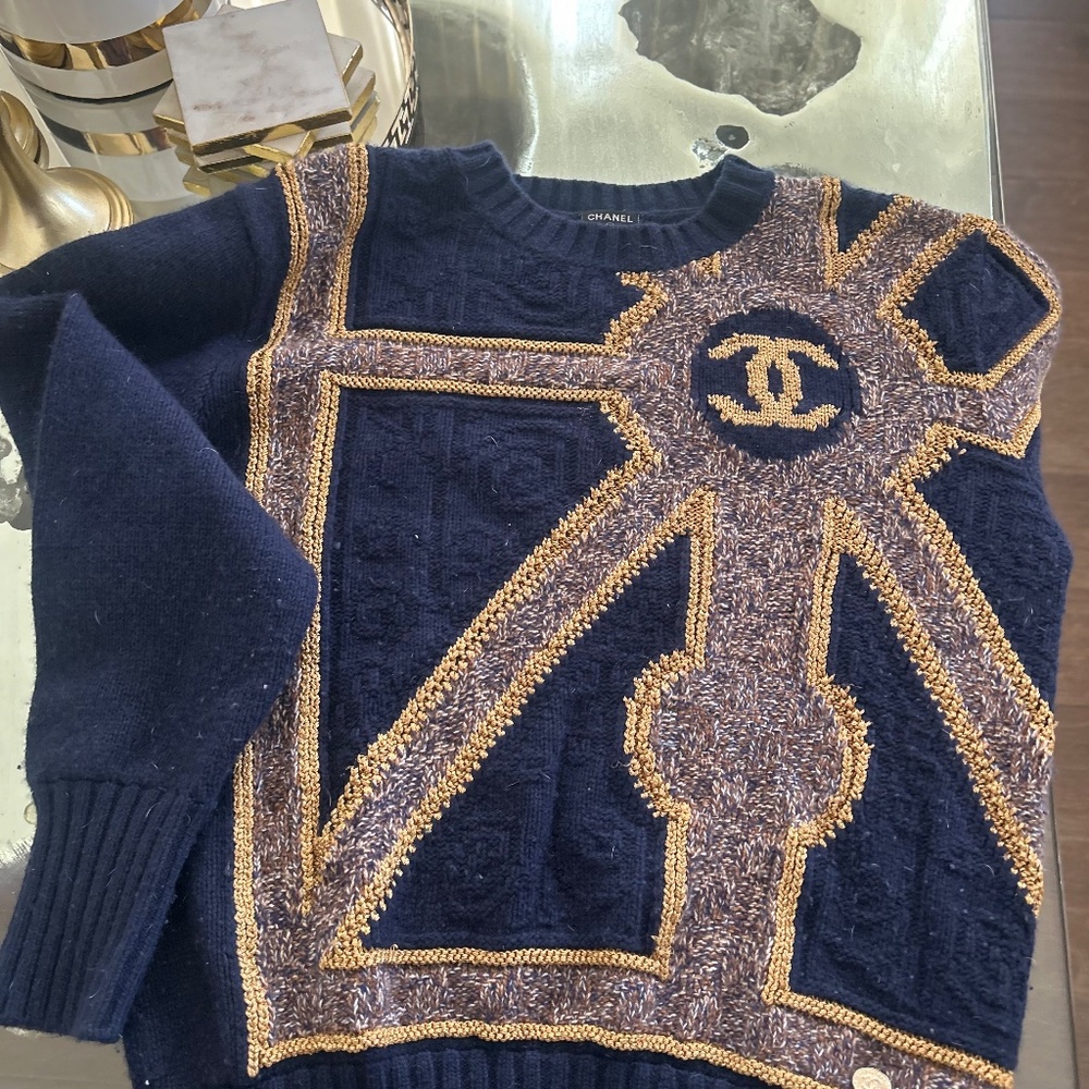 Navy Blue & Gold Chanel Sweater - Picture 2 of 4